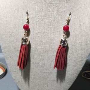 Red tassel earrings with red bead
